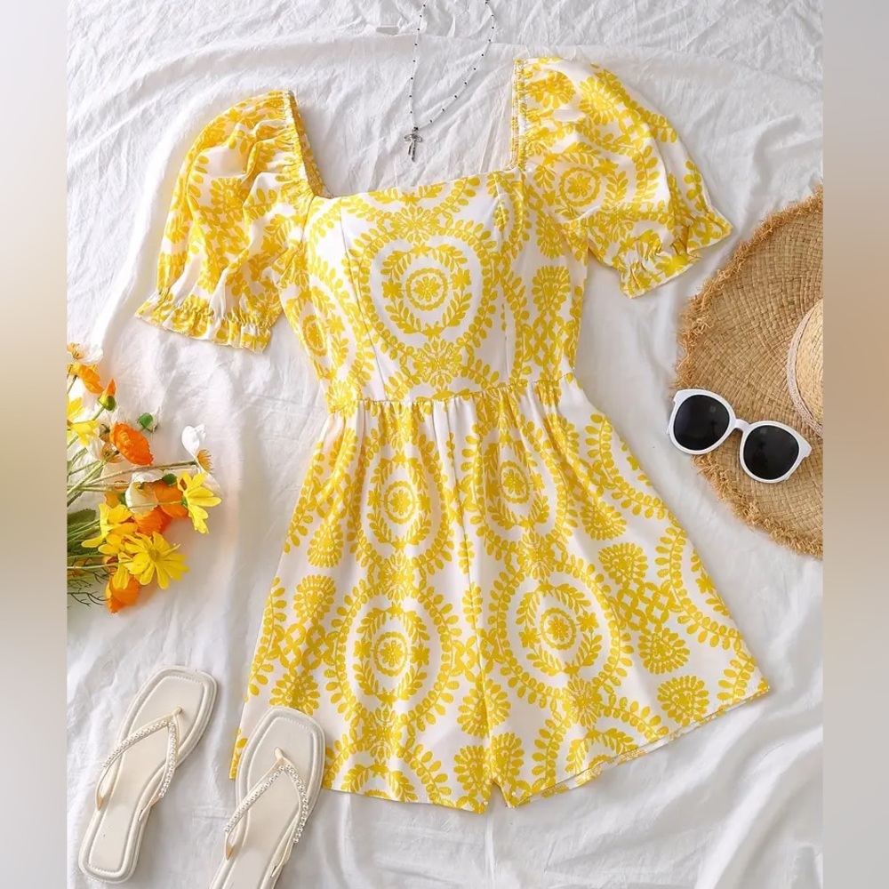 SHEIN yellow floral print romper shorts 4 for $20